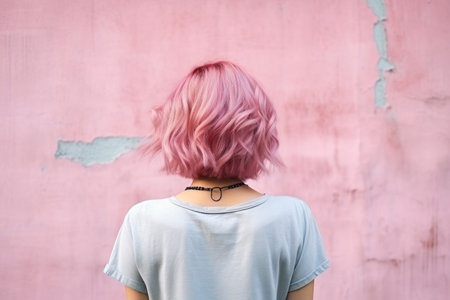 a woman with pink hairの素材