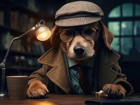 a dog wearing glasses and a hatの素材