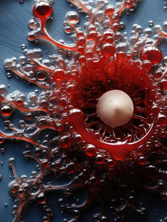 a white object in a red liquidの素材