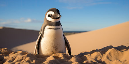 a penguin standing in the sandの素材