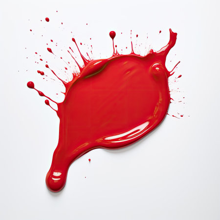 a red paint splatter on a white surfaceの素材