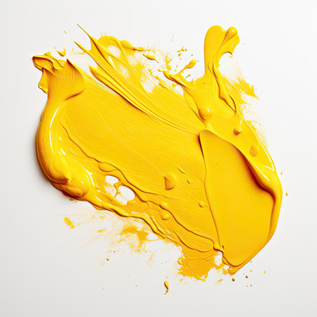 a yellow paint splattered on a white surfaceの素材