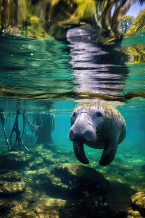 a manatee under waterの素材