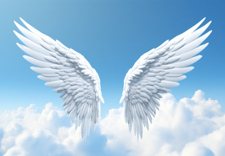 a pair of white wings in the skyの素材