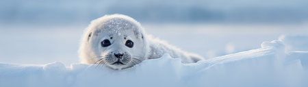 a baby seal lying in snowの素材