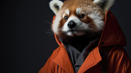 a red panda wearing a jacketの素材