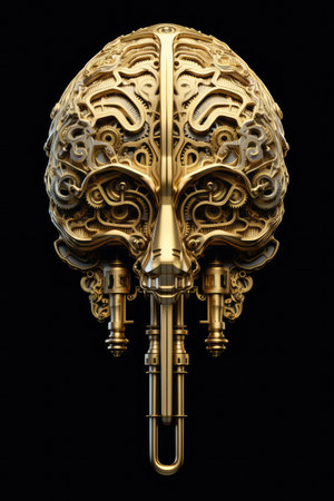 a gold metal skull with gearsの素材