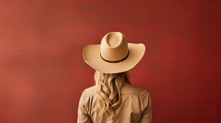 a woman wearing a cowboy hatの素材