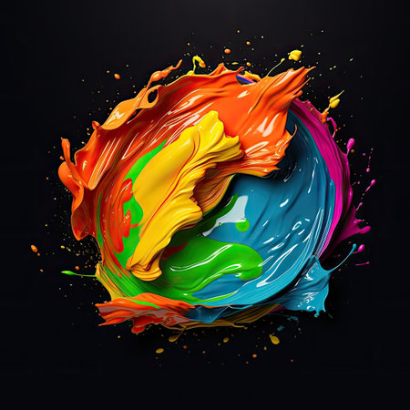 a colorful paint splashing in a circleの素材
