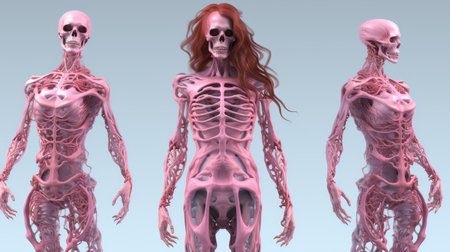 a woman with red hair and skeletonの素材