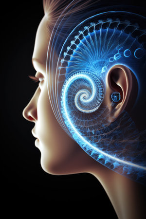 a profile of a woman with a spiral design on her earの素材