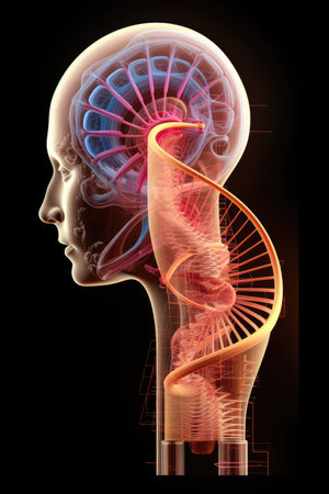 a human head with a dna strandの素材