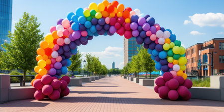 a colorful arch made of balloonsの素材