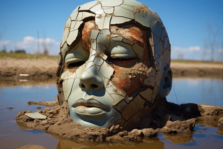 a head of a person's head in mudの素材