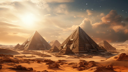 a group of pyramids in a desertの素材