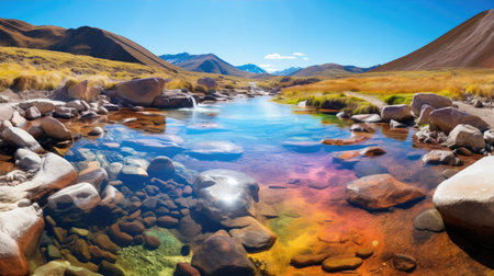 a river with a colorful body of waterの素材