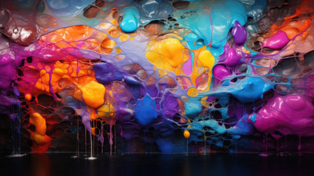 a colorful liquid with many dropsの素材