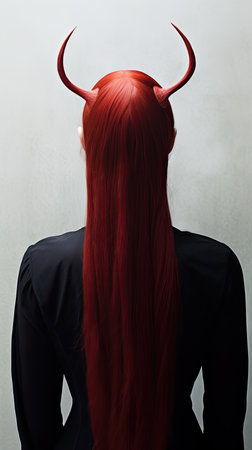 a woman with red hair and hornsの素材