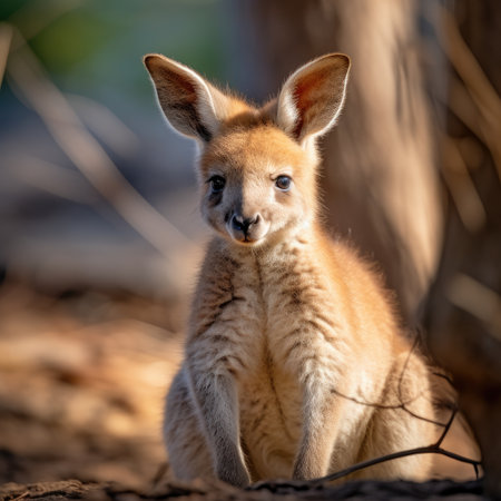 a small kangaroo sitting in the woodsの素材