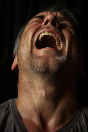 a man with his mouth openの素材