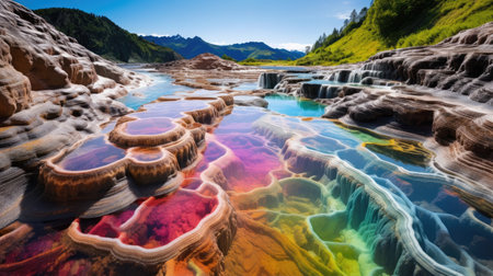a colorful rock formations in a riverの素材