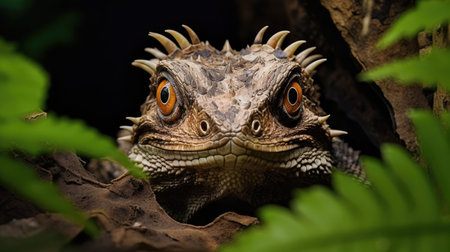 a lizard with orange eyesの素材