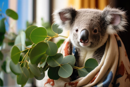 a koala bear wrapped in a blanketの素材
