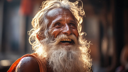 a man with long white beard smilingの素材
