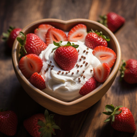 a bowl of strawberries and whipped creamの素材