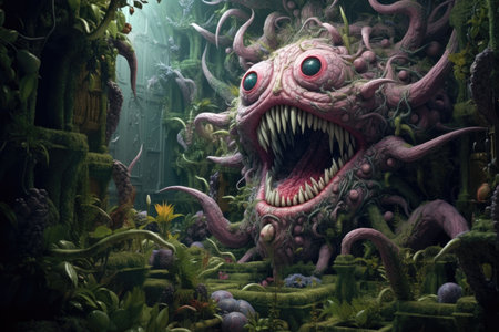 a pink creature with tentacles and teethの素材