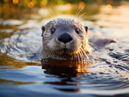 a otter swimming in waterの素材