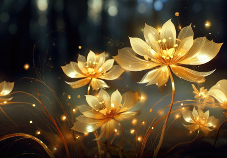 a gold flowers with lightsの素材