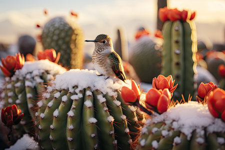 a bird sitting on a cactusの素材
