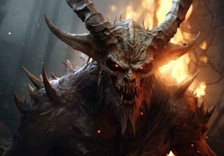 a creature with horns and sharp teethの素材