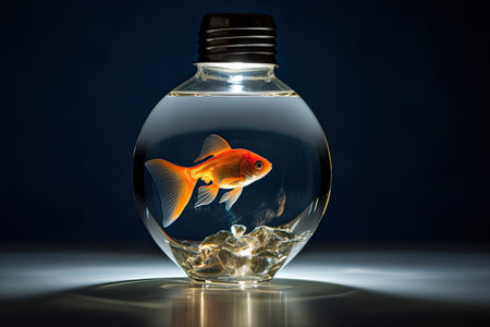 a goldfish in a round glass bowlの素材