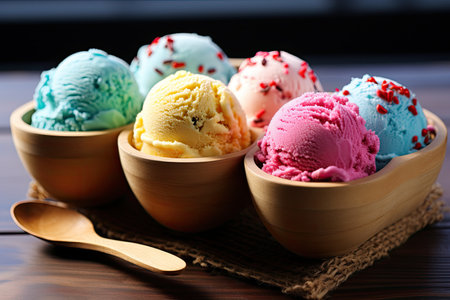 a group of bowls of ice creamの素材