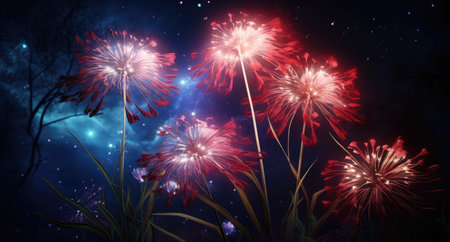 a group of flowers with lightsの素材