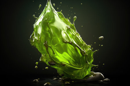 a green liquid splashing out of a rockの素材