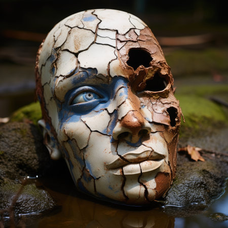 a cracked face in a puddle of mudの素材