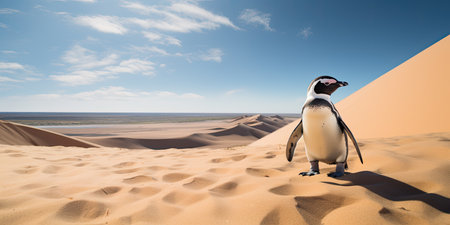 a penguin standing on sandの素材