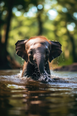 a baby elephant in waterの素材