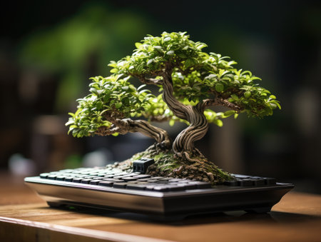 a bonsai tree on a keyboardの素材