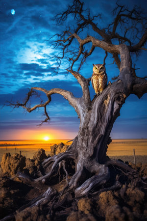an owl on a treeの素材