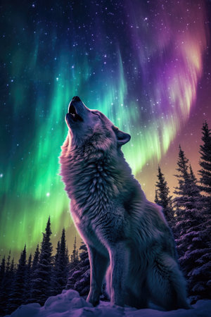 a wolf howling in the skyの素材
