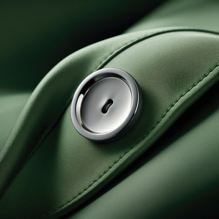a button on a green fabricの素材