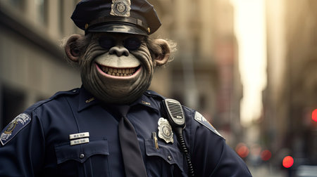 a monkey in a police uniformの素材