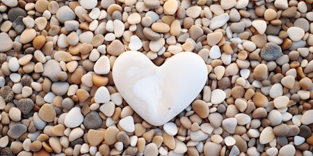a heart shaped rock on a pile of rocksの素材