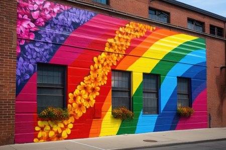 a colorful painted building with flowersの素材