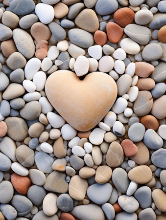 a heart shaped stone surrounded by small rocksの素材
