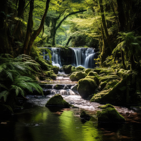 a waterfall in a forestの素材